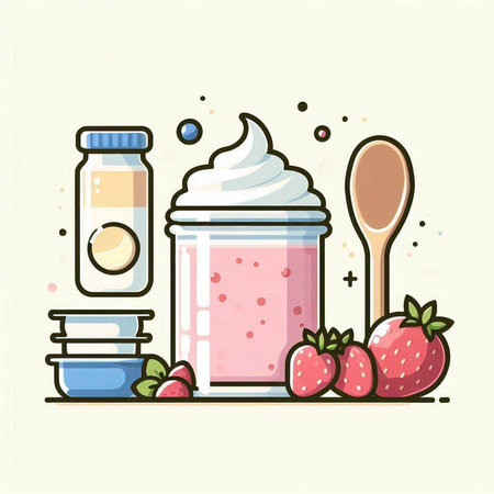 Strawberry smoothie in a plastic cup. Vector illustration.のイラスト素材