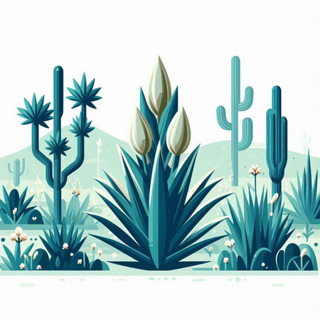 Cactuses and succulents in the desert. Vector illustration.のイラスト素材