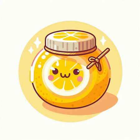 Cute lemon in a glass jar with a honey. Vector illustration.のイラスト素材