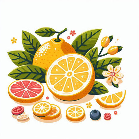 Fruit vector illustration. Orange, grapefruit, lemon, grapefruit.のイラスト素材
