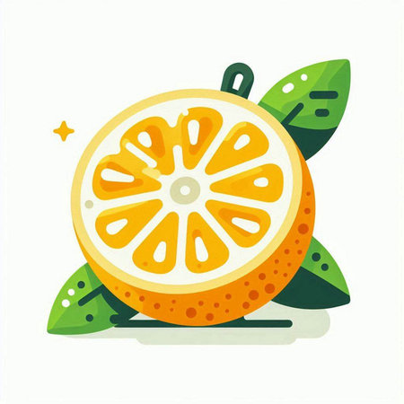 Orange fruit with leaves isolated on a white background. Vector illustration.のイラスト素材