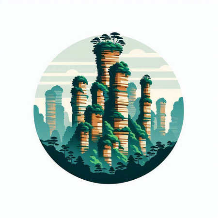 Trees in the forest. Vector illustration in a flat style.のイラスト素材