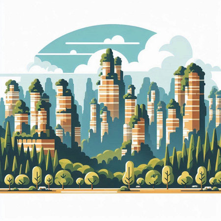 City landscape with skyscrapers and trees. Vector illustration. Eps 10のイラスト素材