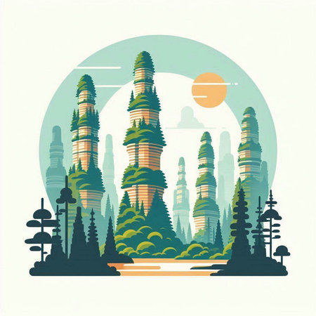 Huge pagoda in the city. Vector illustration in retro style.のイラスト素材