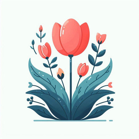 Tulip flowers and leaves. Vector illustration in flat style.のイラスト素材