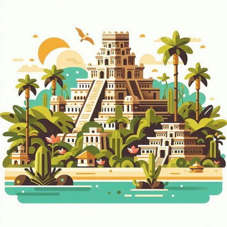 Ancient city in flat style. Travel and tourism. Vector illustration.のイラスト素材