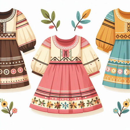 Ukrainian folk clothes on a white background. Vector illustration.のイラスト素材