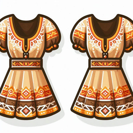Illustration of two ethnic women's dresses on a white background.のイラスト素材