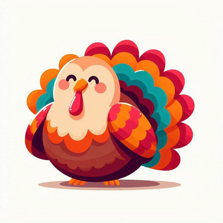 Cute cartoon turkey isolated on white background. Colorful vector illustration.のイラスト素材