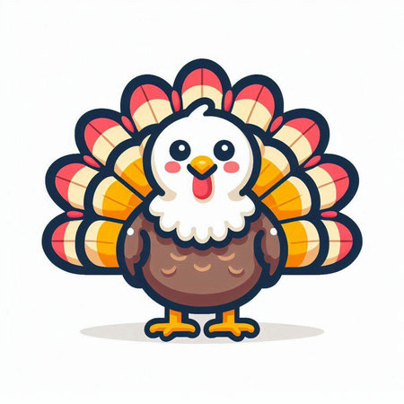 Cartoon Thanksgiving Turkey Bird Character Isolated on White Background Vector Illustrationのイラスト素材