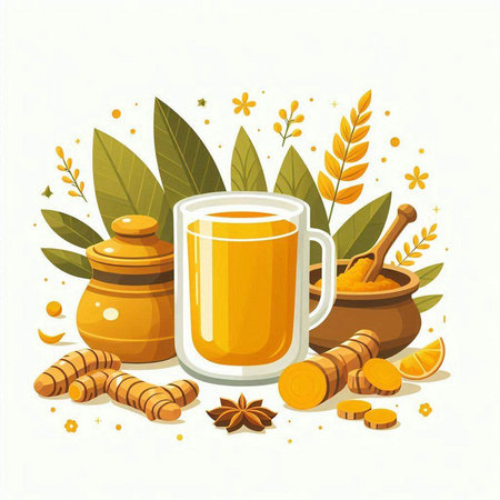 Cup of tea with honey, ginger and spices. Vector illustration.のイラスト素材
