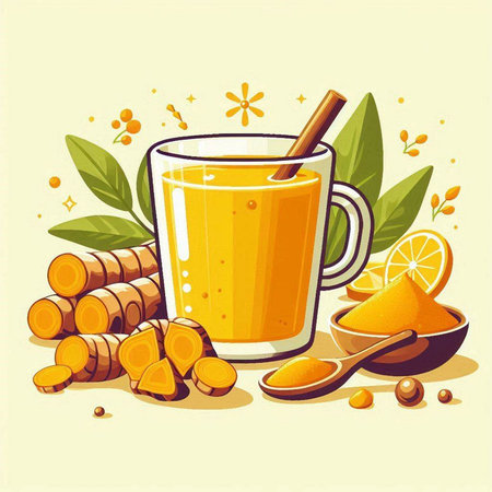 Ginger tea with lemon, honey and cinnamon. Vector illustration.のイラスト素材