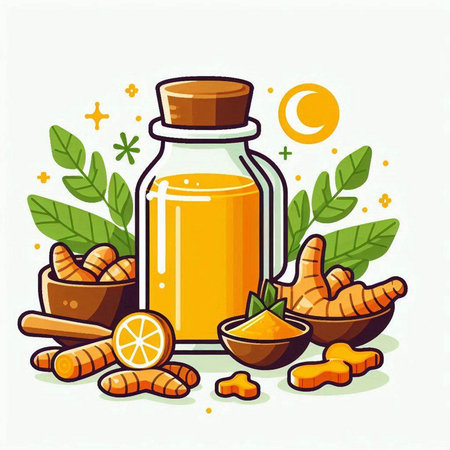 Ginger root, honey, lemon and cinnamon. Vector illustration.のイラスト素材