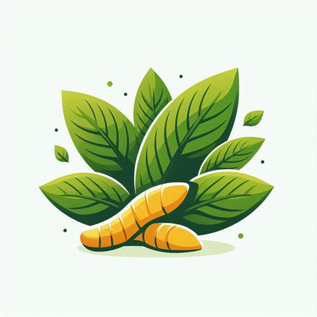 Ginger and leaves vector illustration. Herbal organic food icon.のイラスト素材