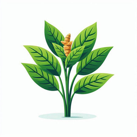 Vector illustration of green plant with leaves isolated on white background. Flat style.のイラスト素材