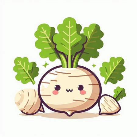 Cute kawaii turnip vegetable cartoon character vector illustration.のイラスト素材