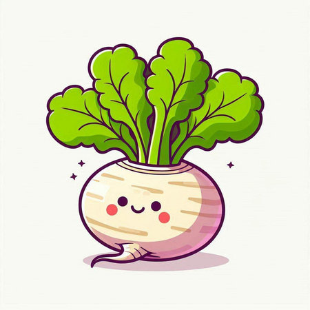 Cute kawaii radish vegetable character. Vector illustration.のイラスト素材