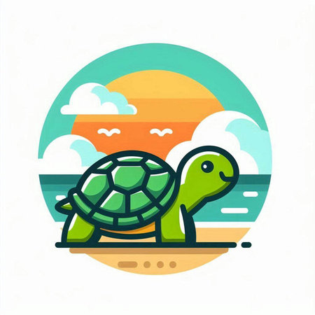 Turtle on the seashore. Flat style vector illustration.のイラスト素材