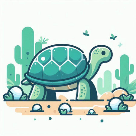 Turtle in the desert. Vector illustration of a cute turtle.のイラスト素材