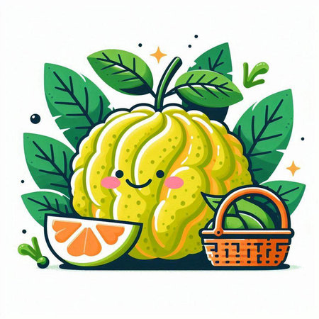 Cute kawaii kawaii kawaii bergamot fruit vector illustration.のイラスト素材