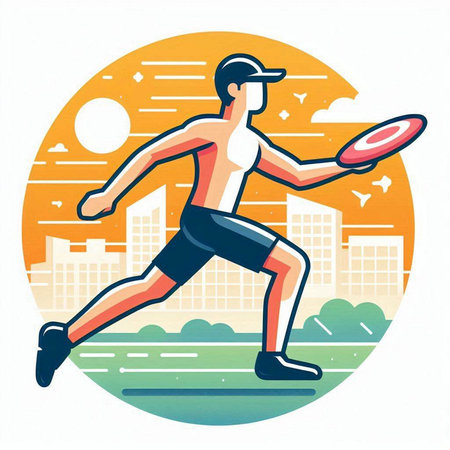 Man playing badminton on city street round icon vector illustration graphic designのイラスト素材