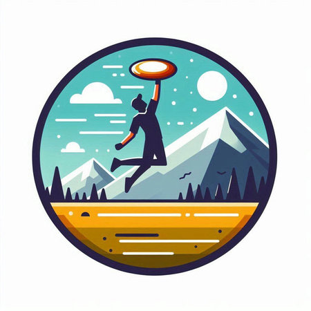 Vector illustration of a man with a flying saucer in his hand.のイラスト素材