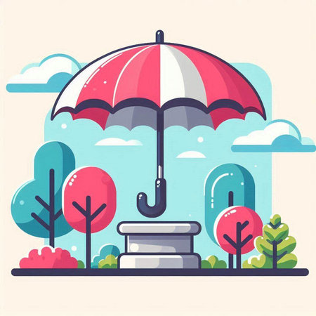 Umbrella in the park. Vector illustration in flat style.のイラスト素材