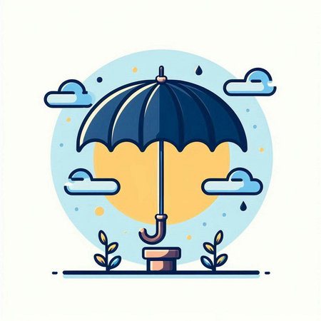 Umbrella in the clouds. Vector illustration in flat style.のイラスト素材