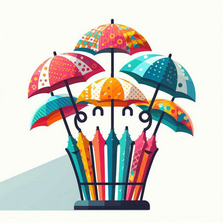 Colorful umbrellas on a white background. Vector illustration.のイラスト素材