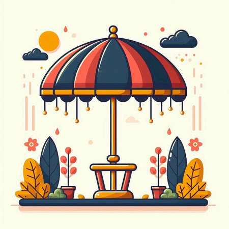 Vector illustration of umbrella in the park. Flat style design element.のイラスト素材
