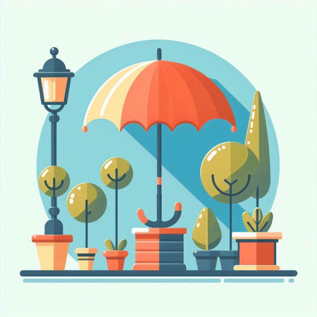 Flat design modern vector illustration concept of urban landscaping and garden.のイラスト素材