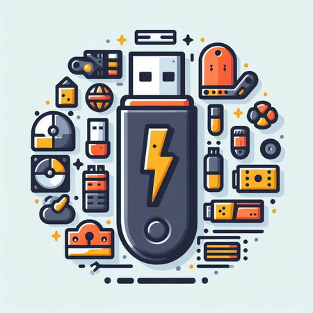 Usb flash drive with thin line icons. Modern vector illustration for web sites and mobile appsのイラスト素材