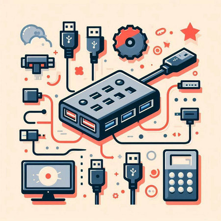 Vector illustration of the concept of cloud computing. Connecting devices with plugsのイラスト素材