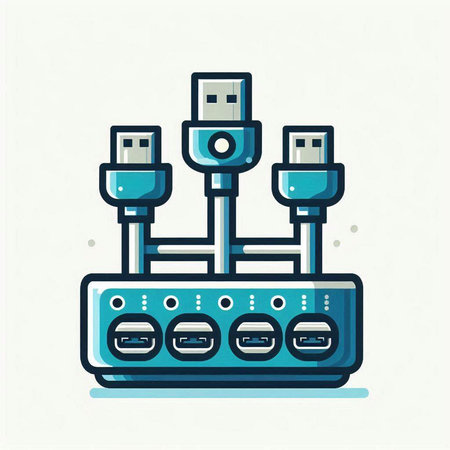Vector illustration, flat design. Cables for PC and mobile devices.のイラスト素材