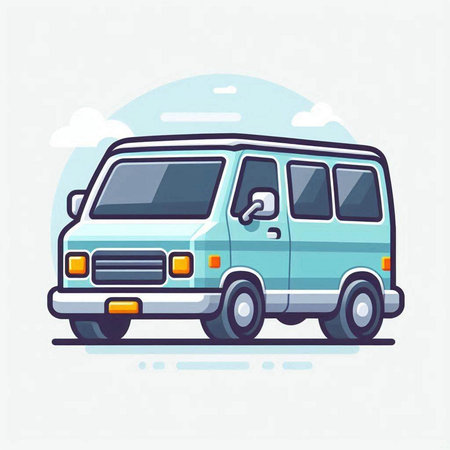 Van vector illustration in flat design style. Van on the road.のイラスト素材