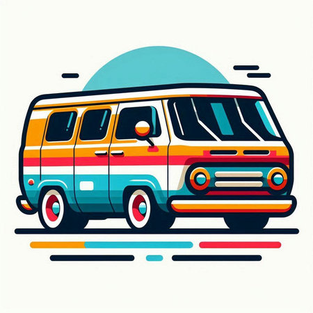 Colorful retro bus vector illustration. Retro van design element. Vector illustration.のイラスト素材