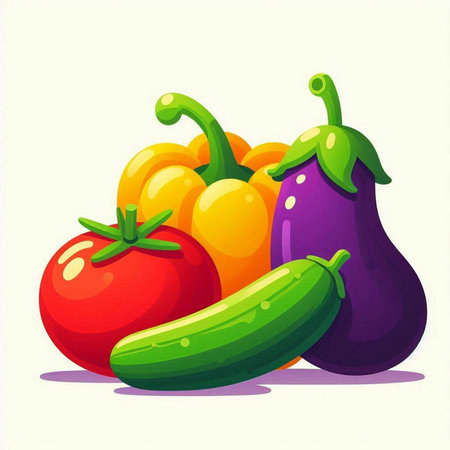 Illustration of fresh vegetables on a white background. Vector illustration.のイラスト素材