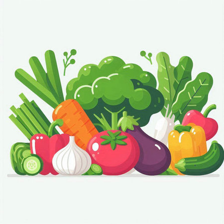 Vegetables vector illustration. Fresh organic vegetables. Healthy food conceptのイラスト素材