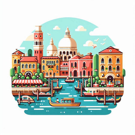 Venice, Italy. Colorful vector illustration in flat style.のイラスト素材