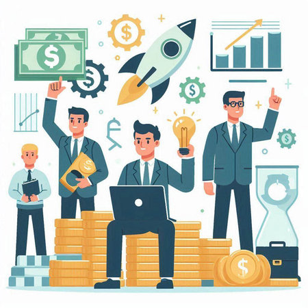 Business people working on a project. Successful business concept. Flat vector illustration.のイラスト素材