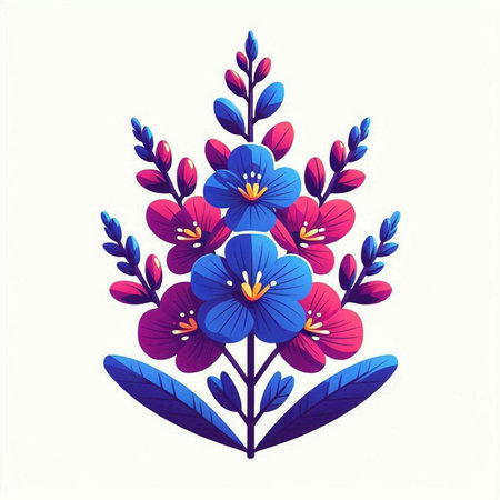 Hand drawn vector illustration of blue and purple flowers isolated on white backgroundのイラスト素材