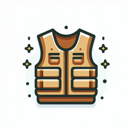 Fishing vest icon. Vector illustration in flat style. Isolated on white background.のイラスト素材