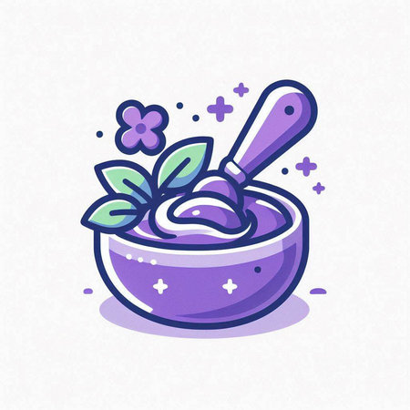 Ceramic bowl with pesto and flowers. Vector illustration.のイラスト素材