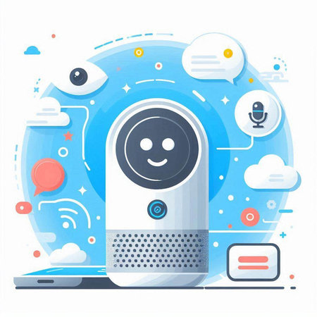 Smart speaker with chat bubbles. Vector illustration in a flat style.のイラスト素材