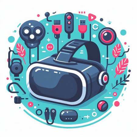 Virtual reality glasses. Vector illustration in flat style. Virtual reality concept.のイラスト素材