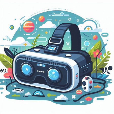 Virtual reality glasses with gamepad. Vector illustration in cartoon style.のイラスト素材