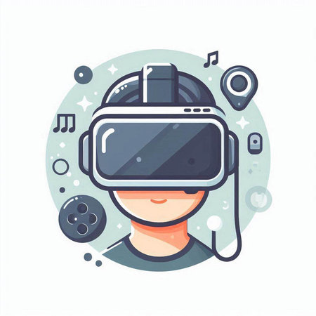 Virtual reality headset. Vector illustration in a flat style on a white background.のイラスト素材