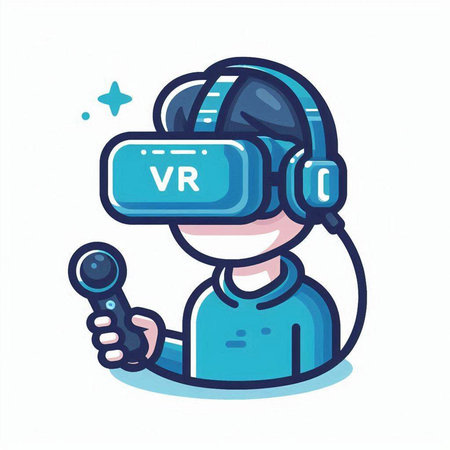 Vr Virtual Reality Glasses Cartoon Character. Vector Illustration.のイラスト素材