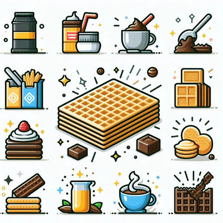 Set of vector icons of coffee, chocolate, ice cream, waffles and sweets.のイラスト素材