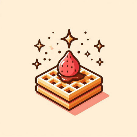 Vector illustration of a waffle with a slice of watermelon on top.のイラスト素材
